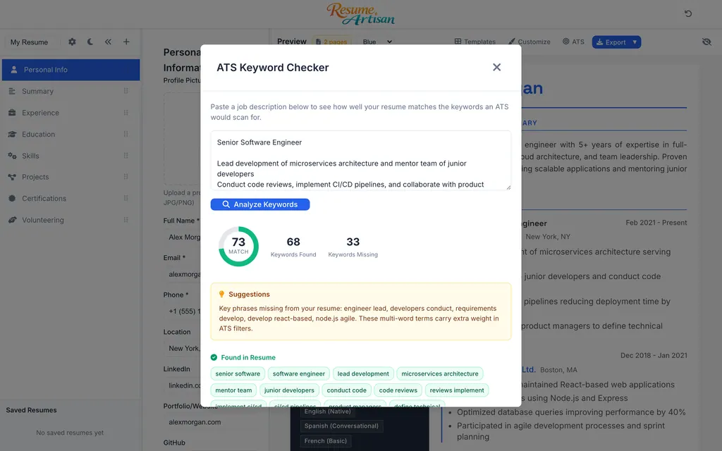 Resume Artisan ATS compatibility checker