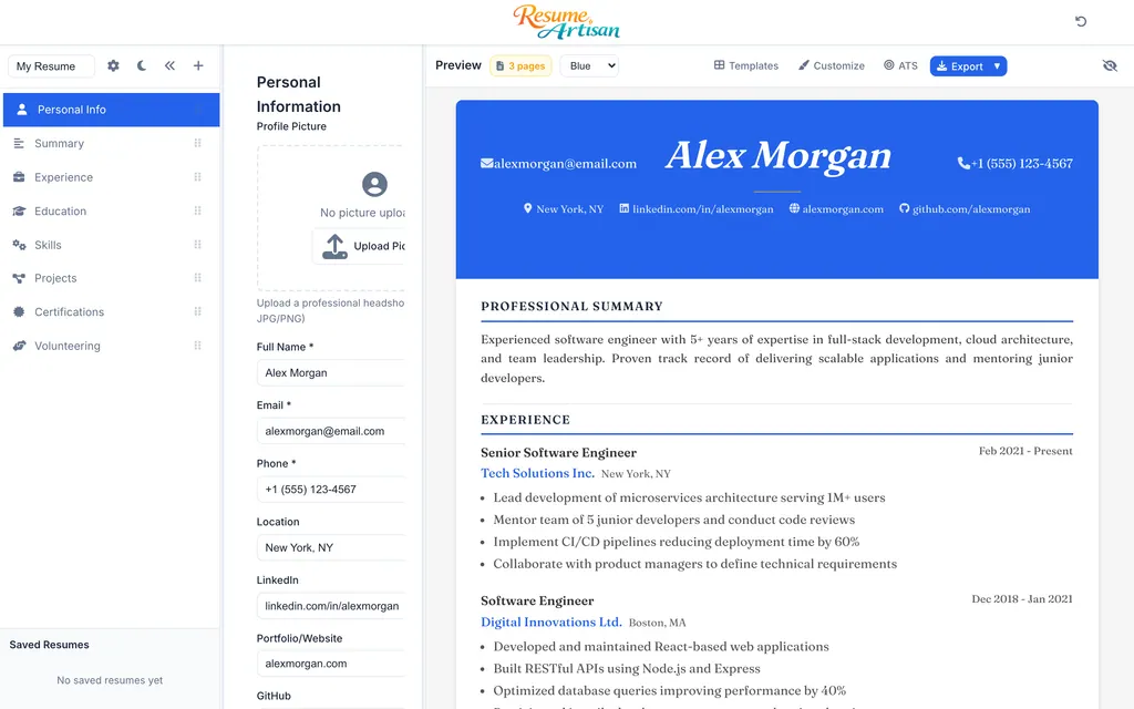 Resume Artisan executive template