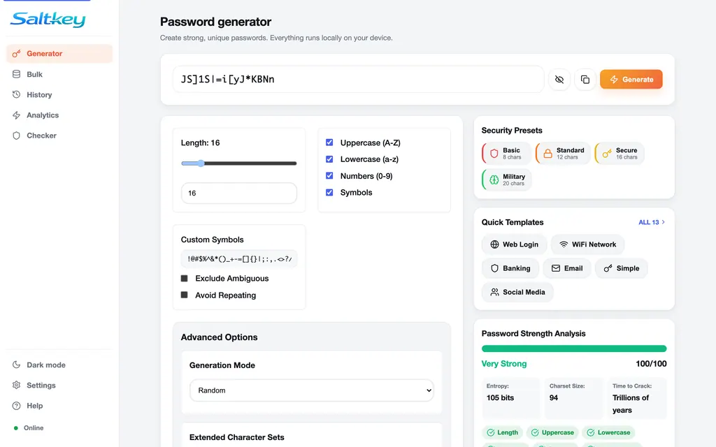 Saltkey password generator tab