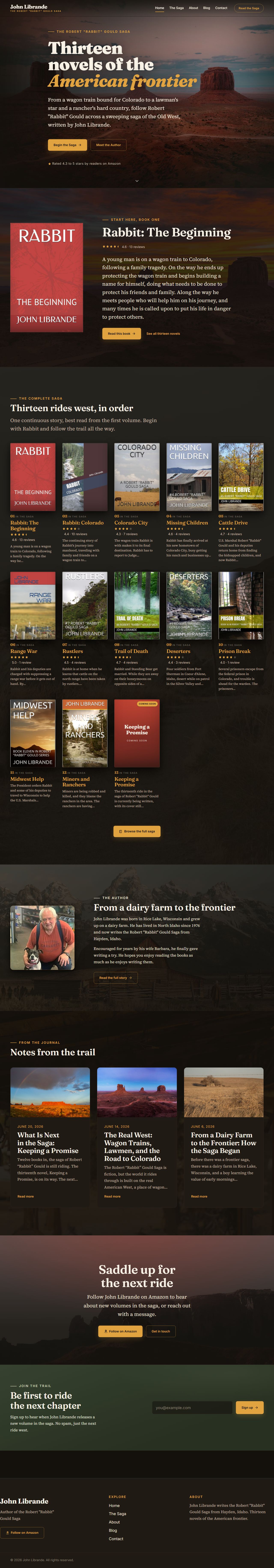 Full-page screenshot of the John Librande author site home page