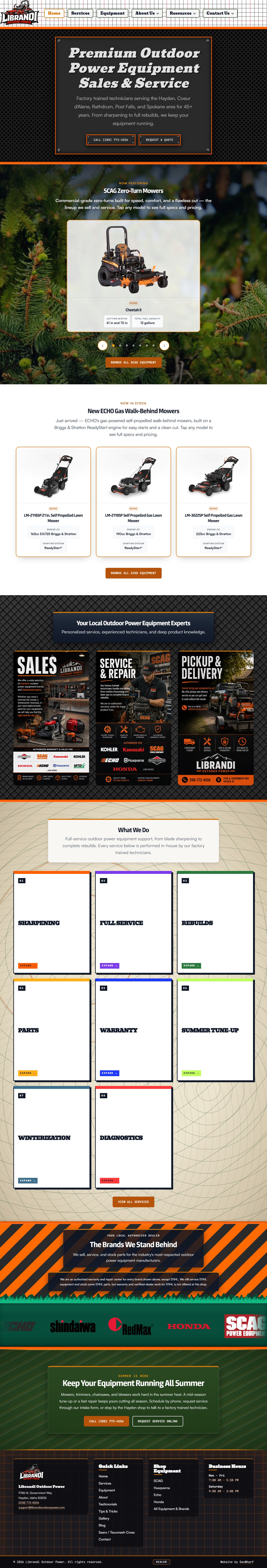 Full-page screenshot of the Librandi Outdoor Power home page