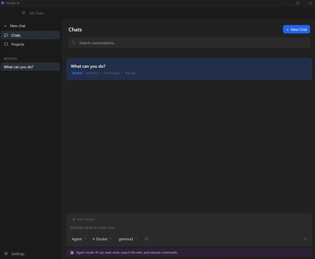Stealth AI chats list