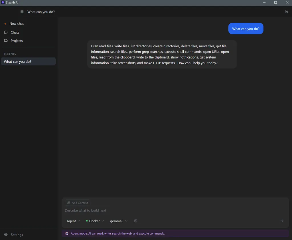 Stealth AI new chat view